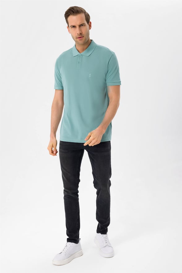 Haki Regular Armürlü Polo Yaka  Tişört