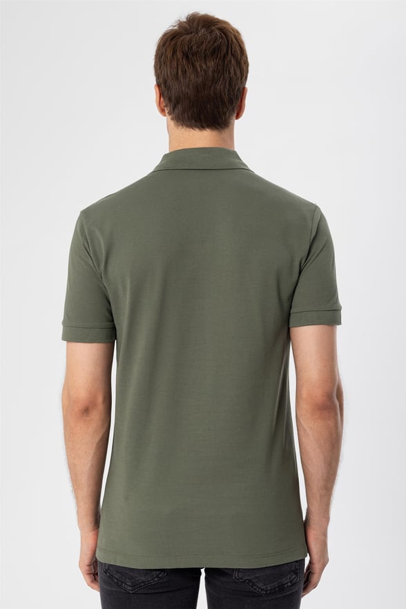 Haki Regular Armürlü Polo Yaka  Tişört
