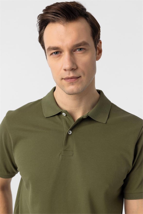Haki Regular Armürlü Polo Yaka Tişört