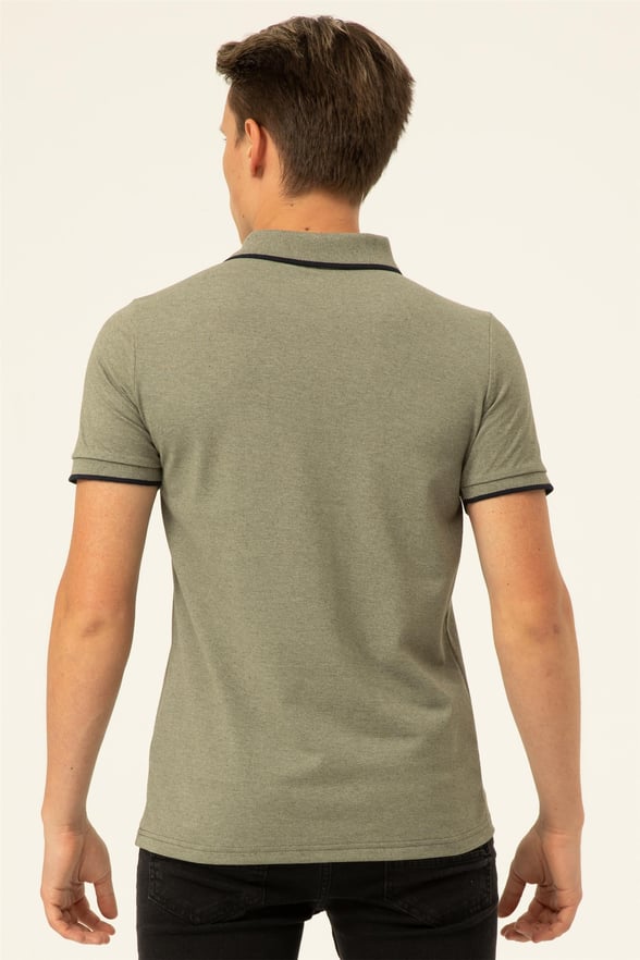 Haki Regular Armürlü Polo Yaka  Tişört