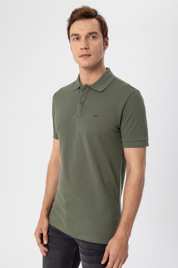 Haki Regular Armürlü Polo Yaka  Tişört
