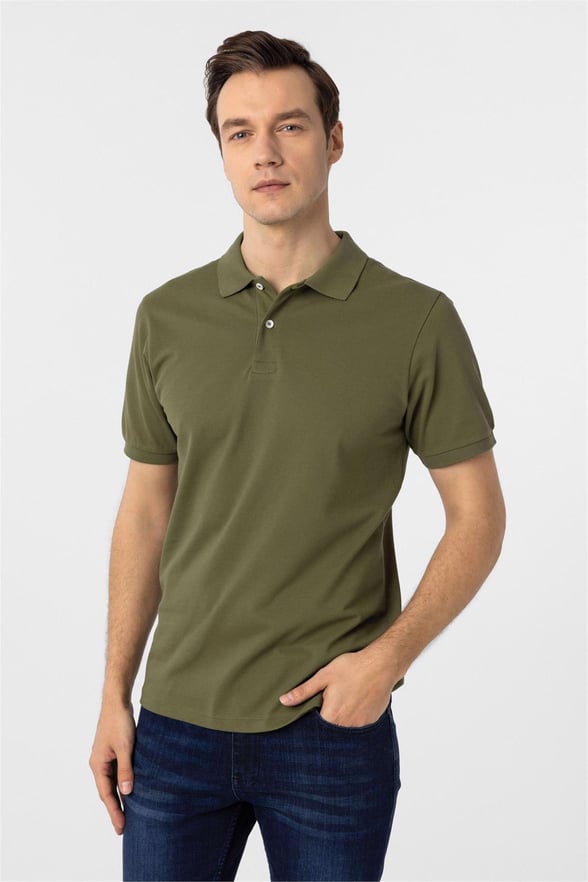 Haki Regular Armürlü Polo Yaka Tişört