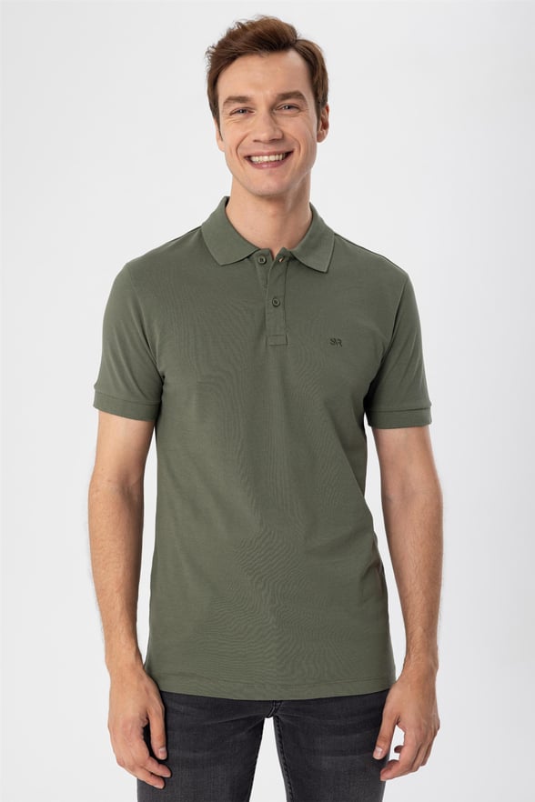Haki Regular Armürlü Polo Yaka  Tişört