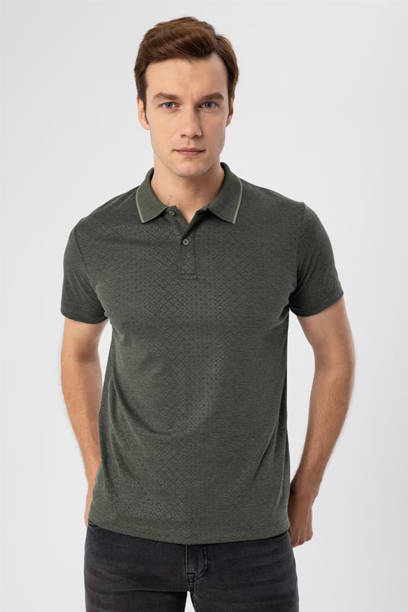 Haki Regular Armürlü Polo Yaka  Tişört