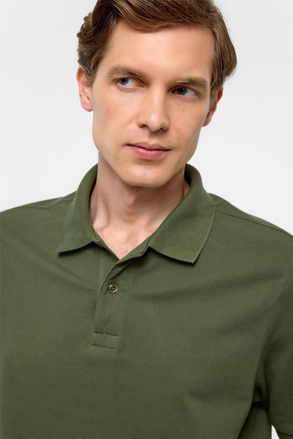 Haki Regular Armürlü Polo Yaka Tişört