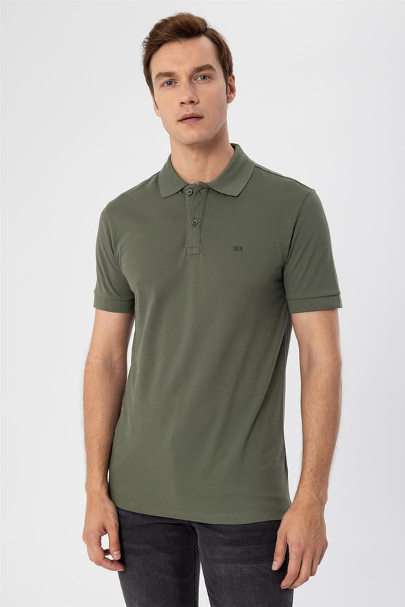 Haki Regular Armürlü Polo Yaka  Tişört