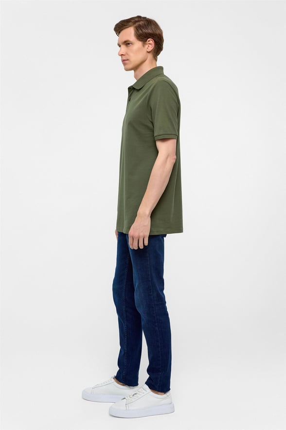 Haki Regular Armürlü Polo Yaka Tişört