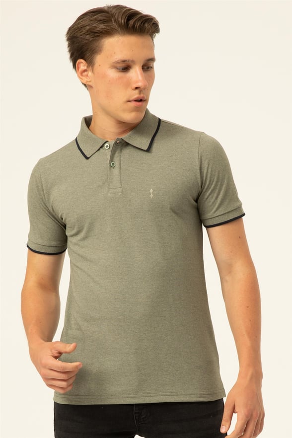 Haki Regular Armürlü Polo Yaka  Tişört