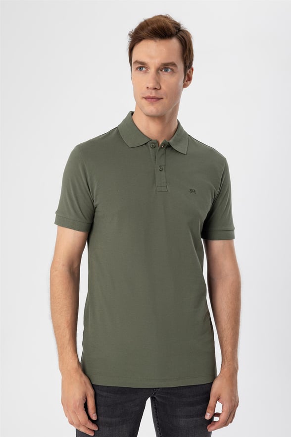 Haki Regular Armürlü Polo Yaka  Tişört