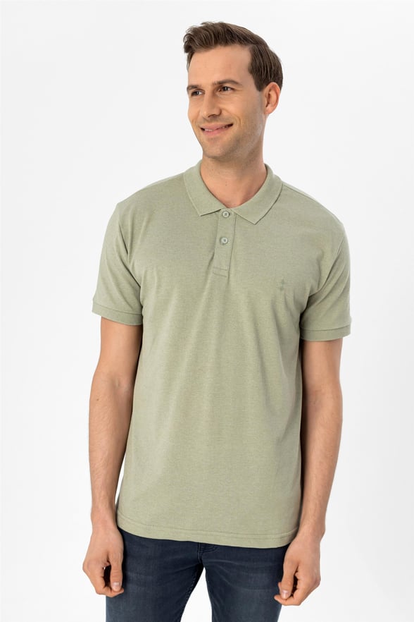 Haki Regular Armürlü Polo Yaka  Tişört