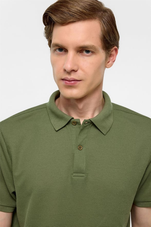Haki Regular Armürlü Polo Yaka Tişört