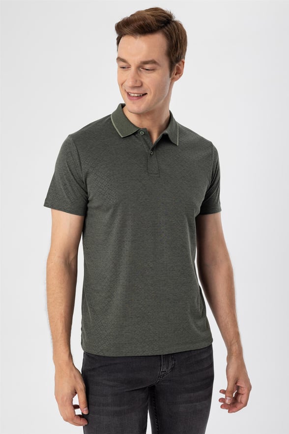 Haki Regular Armürlü Polo Yaka  Tişört