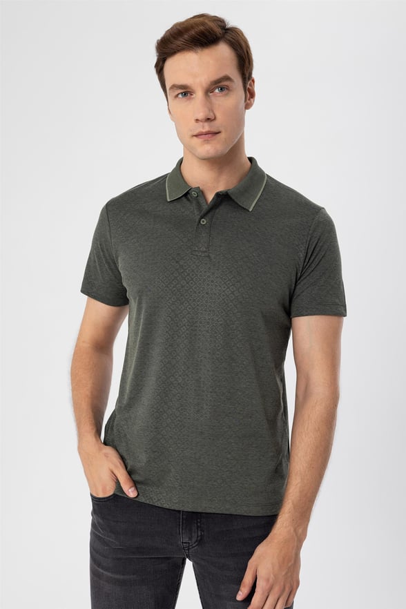 Haki Regular Armürlü Polo Yaka  Tişört