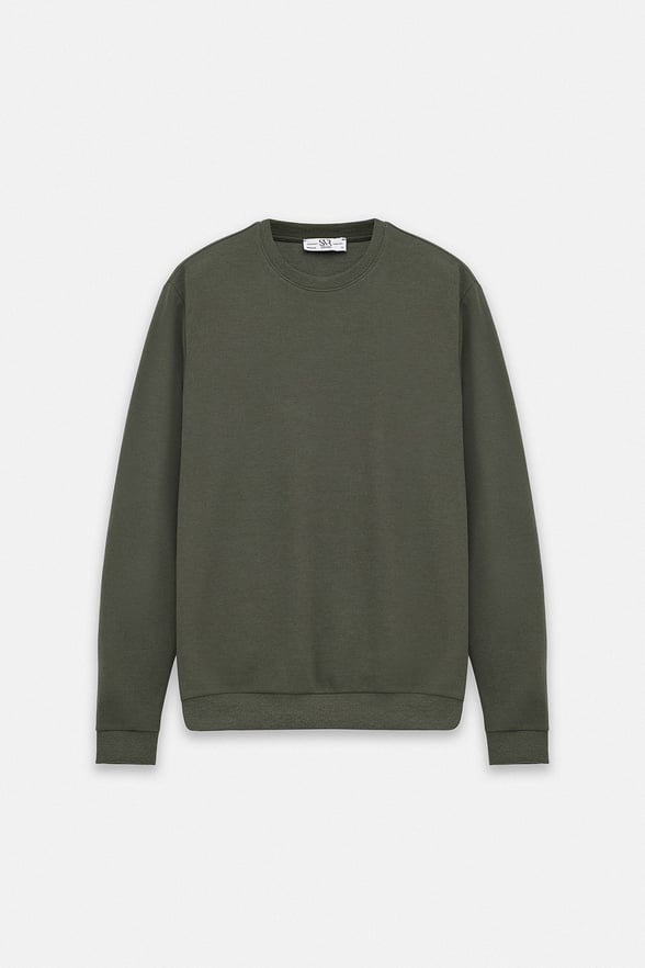 Haki Regular Düz Baskısız Selanik Bisiklet Yaka Cepsiz Sweatshirt
