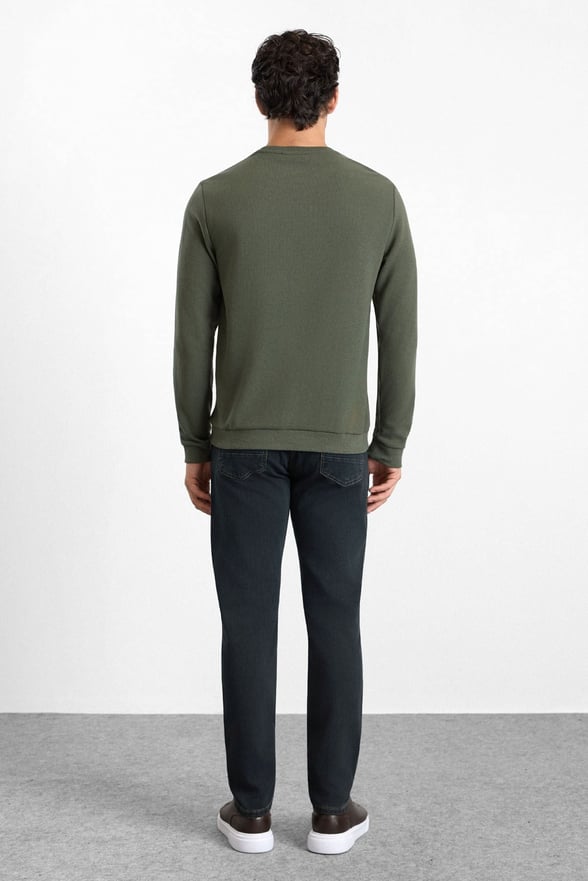 Haki Regular Düz Baskısız Selanik Bisiklet Yaka Cepsiz Sweatshirt
