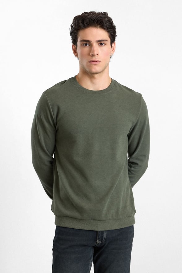 Haki Regular Düz Baskısız Selanik Bisiklet Yaka Cepsiz Sweatshirt
