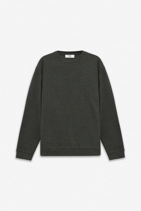 Haki Regular Düz Bisiklet Yaka Sweatshirt