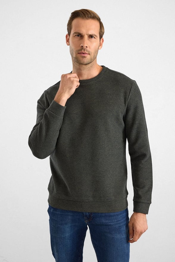 Haki Regular Düz Bisiklet Yaka Sweatshirt