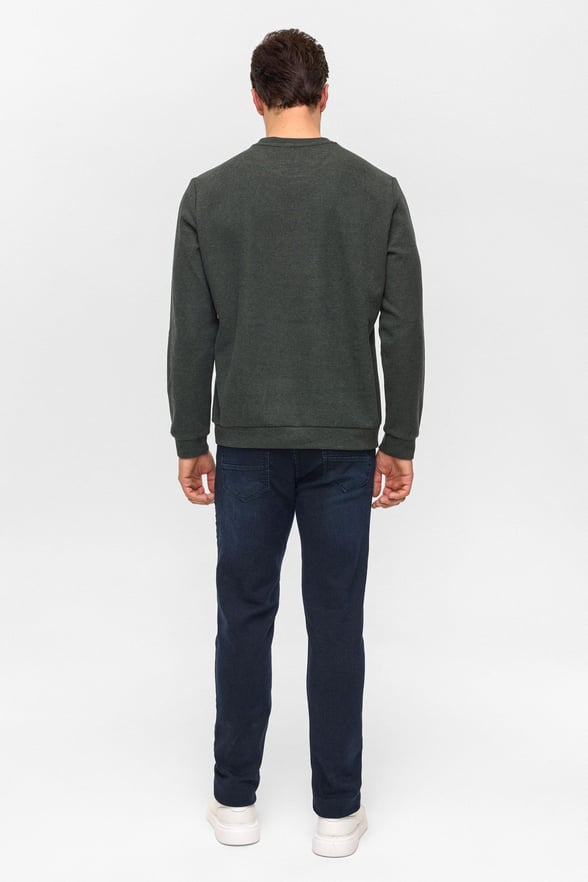 Haki Regular Düz Bisiklet Yaka Sweatshirt