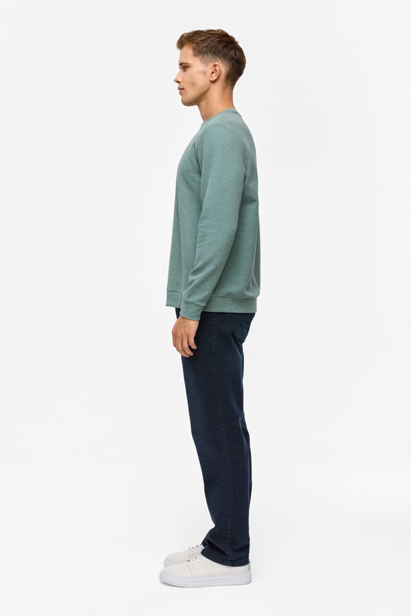 Haki Regular Düz Bisiklet Yaka Sweatshirt