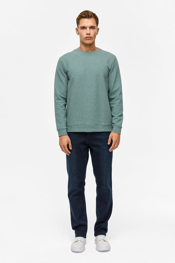 Haki Regular Düz Bisiklet Yaka Sweatshirt