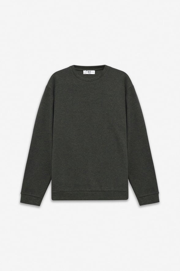 Haki Regular Düz Bisiklet Yaka Sweatshirt