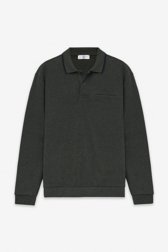 Haki Regular Düz Fermuarlı Polo Yaka Sweatshirt