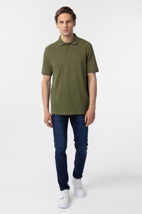 Haki Regular Düz Polo Yaka Tişört