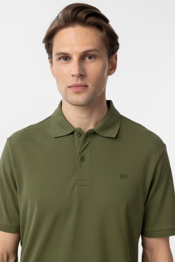 Haki Regular Düz Polo Yaka Tişört