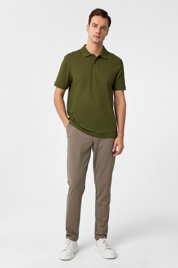 Haki Regular Düz Polo Yaka Tişört