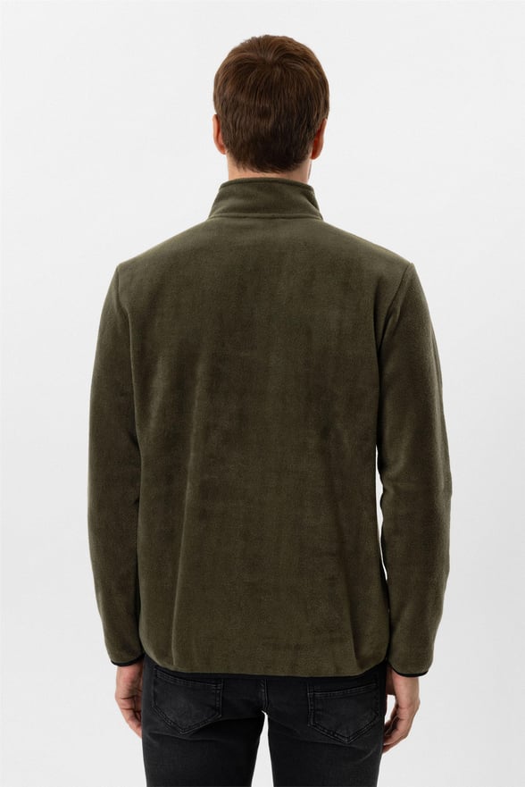 Haki Regular Düz Sivri Yaka Sweatshirt