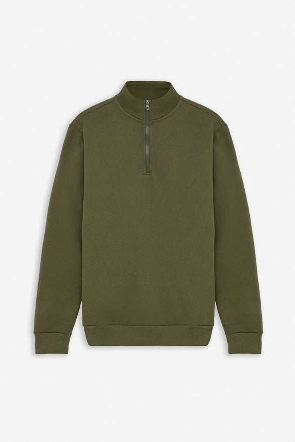 Haki Regular Düz Yarım Balıkçı Yaka Sweatshirt