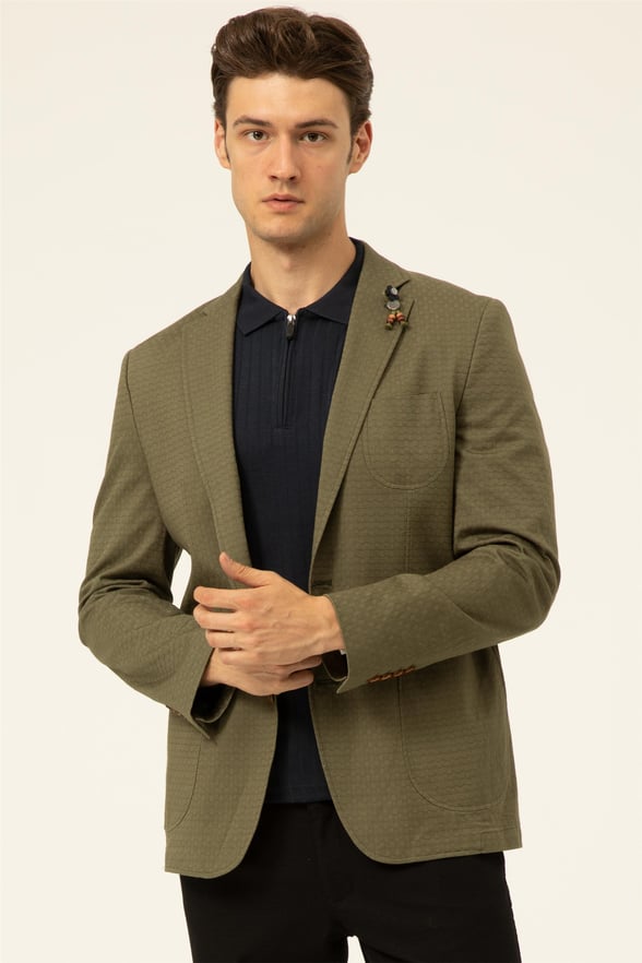Haki Slim Armürlü Mono Yaka 6 Drop                                                       Ceket