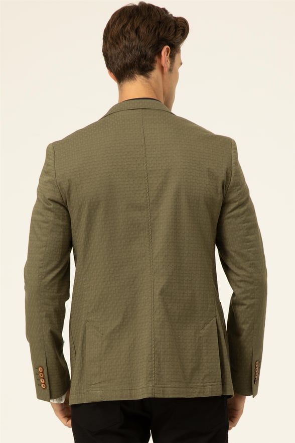 Haki Slim Armürlü Mono Yaka 6 Drop                                                       Ceket