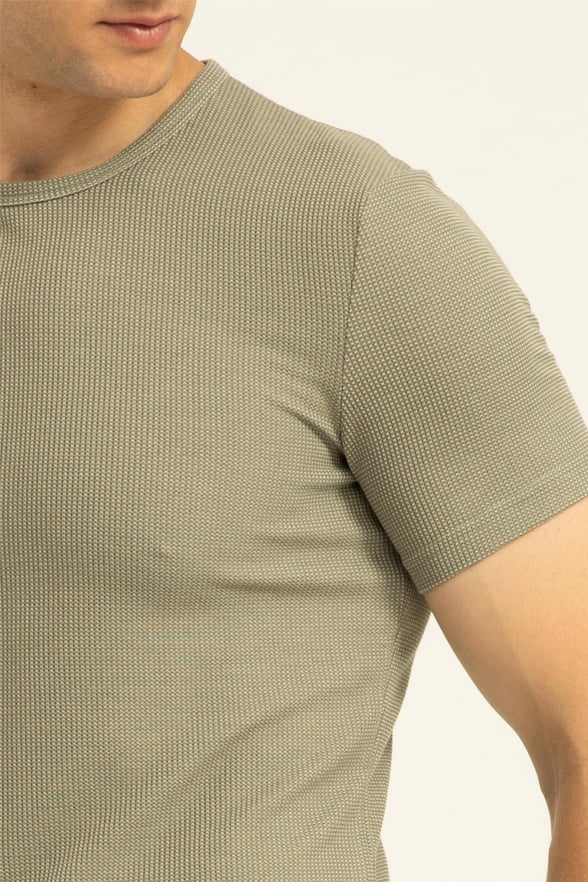 Haki Slim Armürlü O Yaka  Tişört