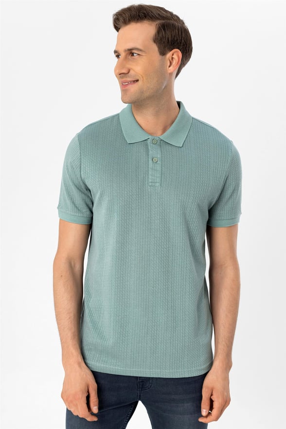 Haki Slim Armürlü Polo Yaka  Tişört