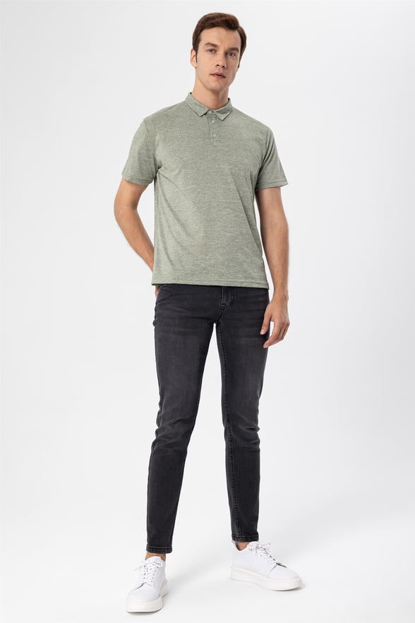 Haki Slim Armürlü Polo Yaka  Tişört
