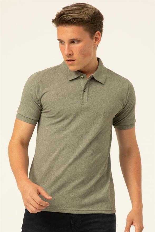 Haki Slim Armürlü Polo Yaka  Tişört