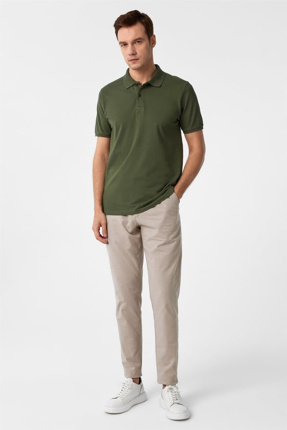 Haki Slim Armürlü Polo Yaka Tişört