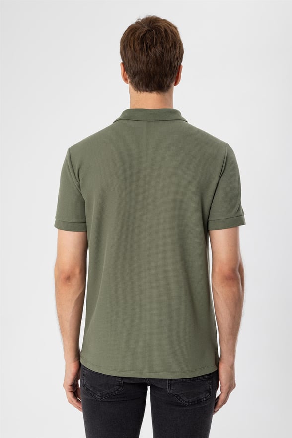 Haki Slim Armürlü Polo Yaka  Tişört