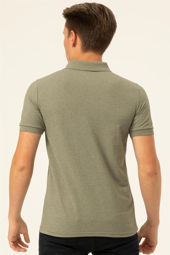 Haki Slim Armürlü Polo Yaka  Tişört