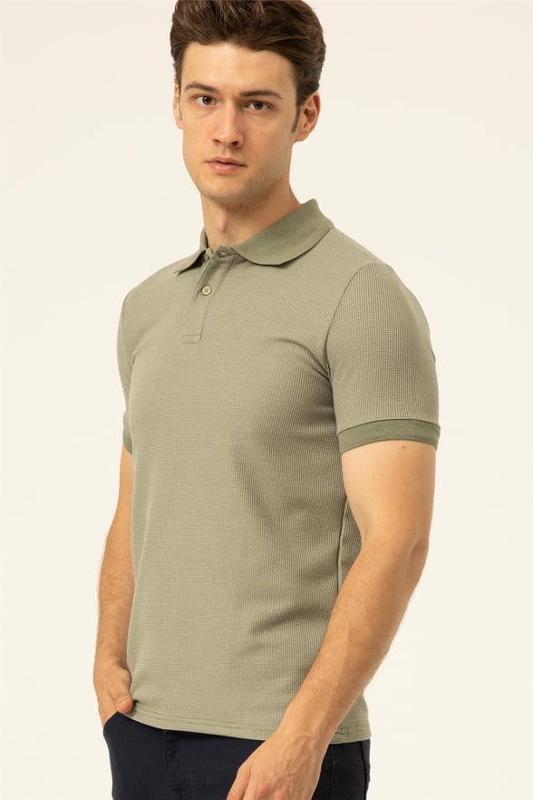 Haki Slim Armürlü Polo Yaka  Tişört