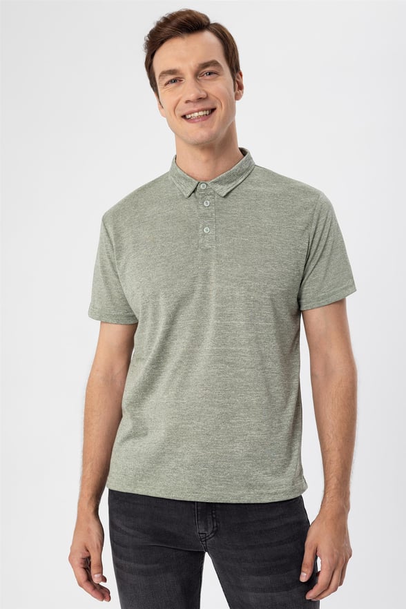 Haki Slim Armürlü Polo Yaka  Tişört