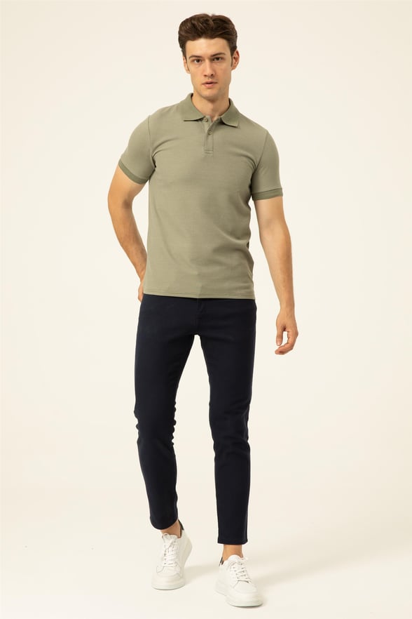 Haki Slim Armürlü Polo Yaka  Tişört