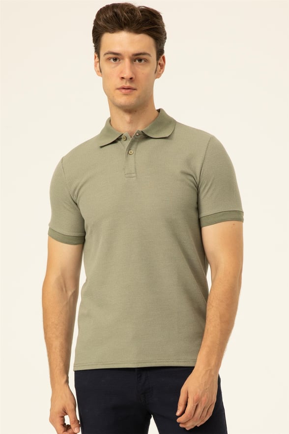 Haki Slim Armürlü Polo Yaka  Tişört