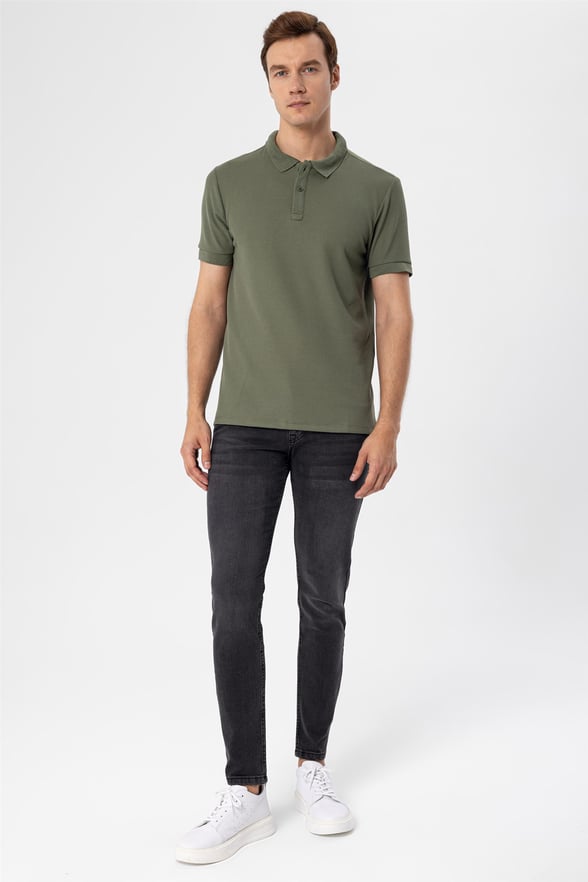 Haki Slim Armürlü Polo Yaka  Tişört