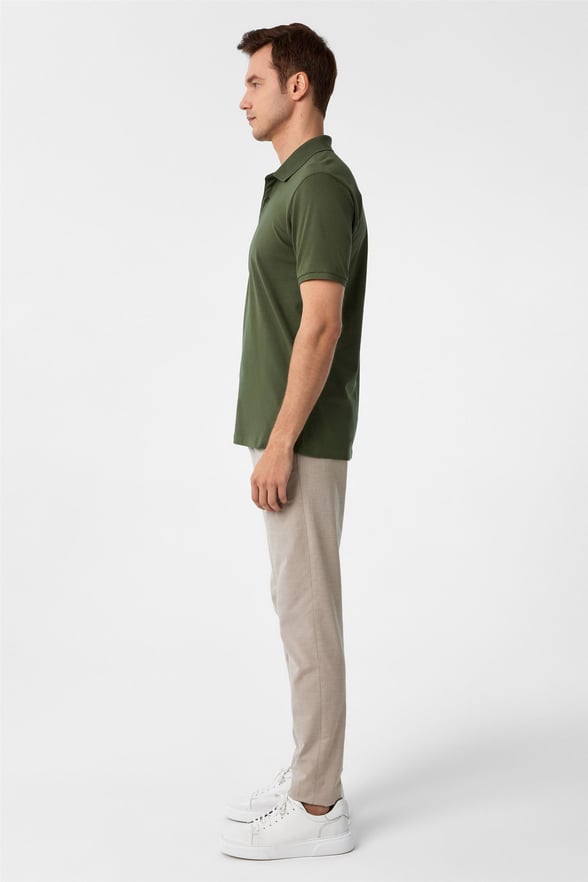Haki Slim Armürlü Polo Yaka Tişört