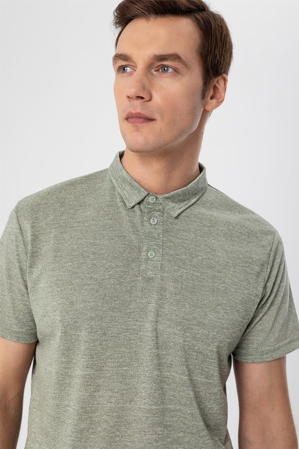 Haki Slim Armürlü Polo Yaka  Tişört