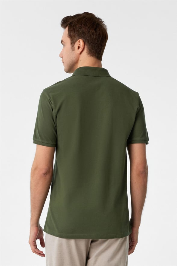 Haki Slim Armürlü Polo Yaka Tişört