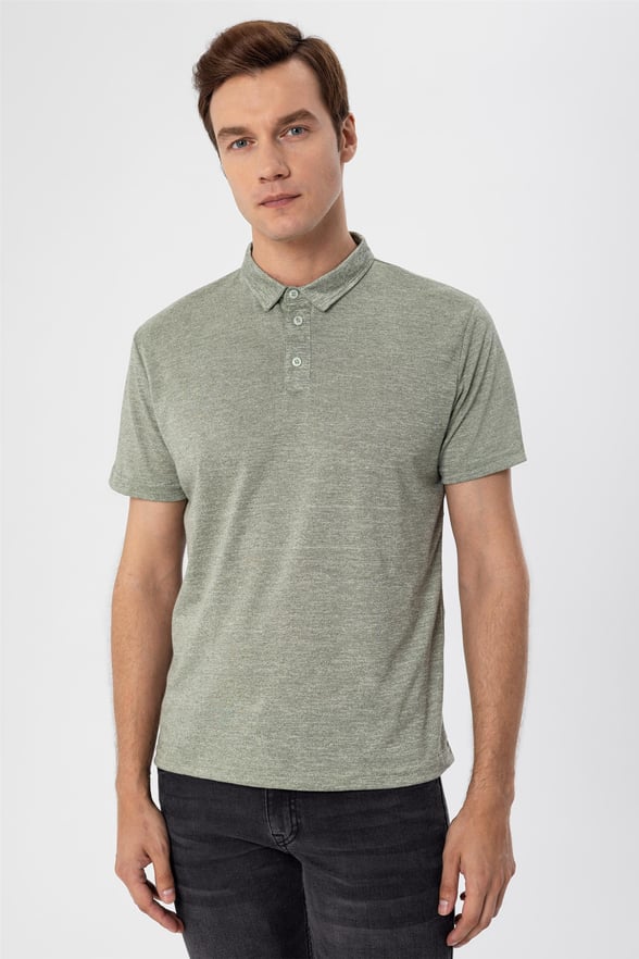 Haki Slim Armürlü Polo Yaka  Tişört